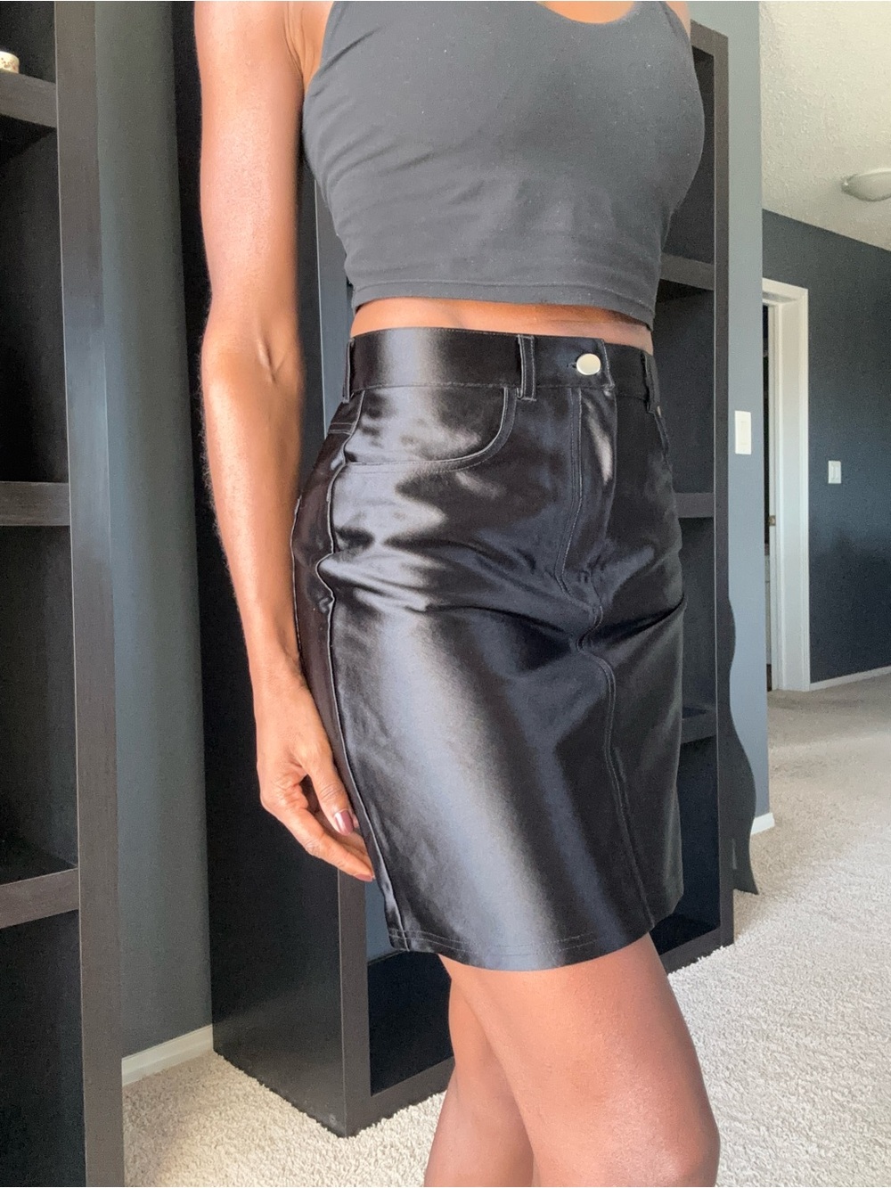 & Other Stories Black Faux Leather Mini Skirt